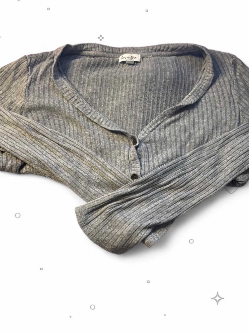 Love Fire Heather Grey Ribbed Tie Front Cropped Cardigan Top Size S